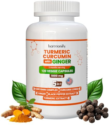 Turmeric Curcumin Supplement with Ginger, Ceylon Cinnamon and Black Pepper Complex 5 in 1 Formula, Curcuma Longa, Max Absorption, 1000 mg, 120 Herbal Extract Capsules