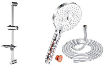Ibergrif M20802, Barre de Douche, Support Pommeau de Douche avec Porte-Savon, Acier, Chromé, Argent & Pommeau de Duche avec tuyau 1,6M, YEAUPE PRO Pommeau de Douche Economie Deau
