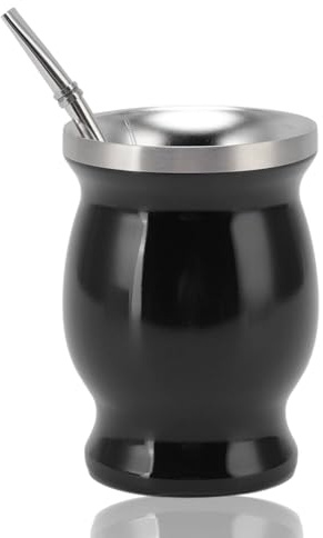 Jwthee Taza de yerba mate, juego de tazas de té de acero inoxidable con calabaza mate, taza de café de doble pared, taza de mate tradicional con cuchara de paja y cepillo de limpieza