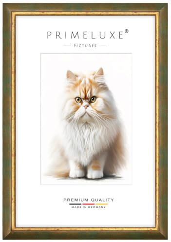 PrimeLuxe Massiv Holz Bilderrahmen nach Maß 30 x 90 cm in Grün Gold | Größe wählbar | mit entspiegeltem Acrylglas | Rahmen für Poster | Puzzle | Foto collage