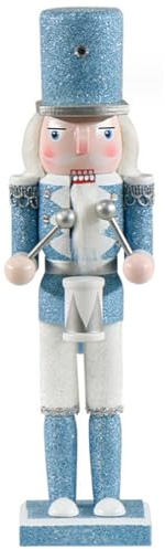 Casse-noisette de Noël en bois de 30,5 cm, motif soldat tambourin blanc et bleu, figurines de Noël traditionnelles mignonnes style 1