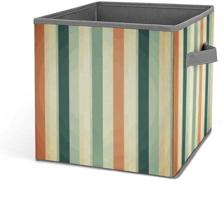 GFLFMXZW Retro gestreifte Aufbewahrungskörbe, Schrank-Organizer-System, faltbare Aufbewahrungswürfel mit Griffen, Spielzeugbox, Kleideraufbewahrungskorb, große Kapazität, Aufbewahrungsboxen für