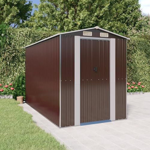ShGaxin Geräteschuppen, Gartenhaus, Gerätehaus, Fahrradgarage, Gartenhütte, Geräte Schuppen, Gartengerätehaus, Dunkelbraun 192x357x223 cm Verzinkter Stahl