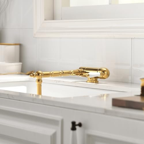 SJQKA vorfenster küchenarmatur Schwarz, Wasserhahn Küche Schwarz,Vorfenster Küchenarmatur Klappbar 180°,Messing Einhebel Mischbatterie Küche 360° Schwenkbar (Gold)
