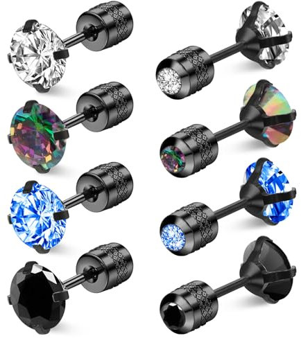 4 Paar Titan Ohrstecker Herren Ohrloch Stecher Set Hypoallergene Chirurgische Stahlohrringe Damen Schraube Zurück 5a Cubic Zirkonia Ohrstecker Titan Helix Ohrringe 4 Mm/6 Mm/14 Mm（Bunte）
