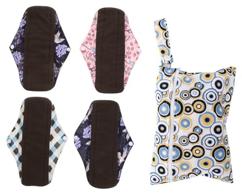 Healeved 5stücke Waschbare Menstruationspads Bambuskohle Wiederverwendbare Damenbinden Gemischten Farben Designs Zufällig Tragetasche Umweltfreundliche Und Hautfreundliche Hygieneprodukte