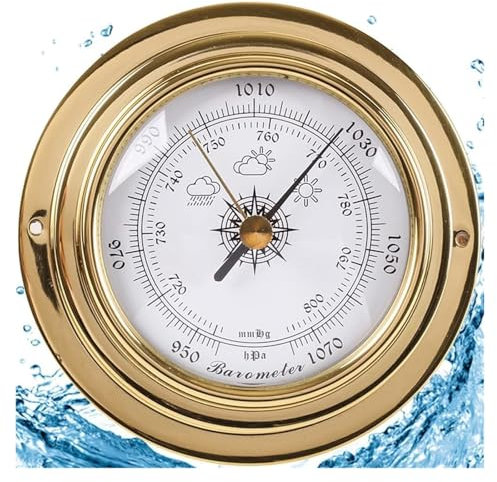 SFQEVHRZ Barometer， Messinggehäuse 3,8 Zoll 98 mm Uhr Gezeitenuhr Wettervorhersage, Keine Batterie erforderlich, for Büros Garten Innen- und Außenbereich