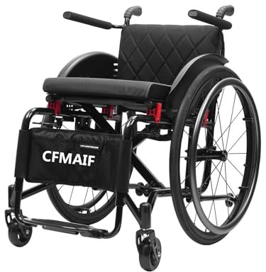 CFMAIF Faltrollstuhl, Selbstfahrender Rollstuhl leicht, faltbar, Feste Armlehnen und klappbare Fußstützen, Sportliche(38cm/14.9in seat,Black)