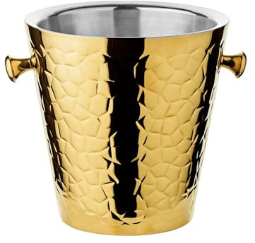 EDZARD Capri Gold - Enfriador de champán, acero inoxidable, doble pared, incluye soporte, enfriador de bebidas para 1 botella, cuenco para vino, champán y cubitos de hielo