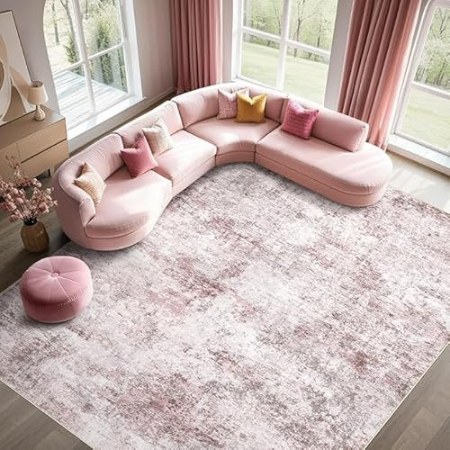 KeletiRug Teppich Wohnzimmer Waschbar 70 x 140 cm Anti Rutsch Unterseite, Kurzflor für Schlafzimmer, Büro, Esszimmer und Küche, Waschbar und rutschfest Moderner Tintenstil Pink
