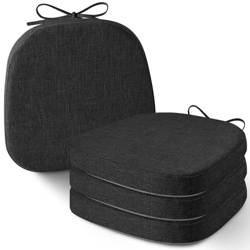 AddGrace Set of 4 Chair Cushions for Metal Dining Chairs 14x14 Chair Pads with Ties Non Slip Thick Seat Cushions with Textured and Removable Cover Black