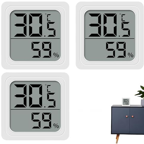 3 Pack LCD Digital Hygrometer, Mini Room Thermometer, Digital Room Temperature Monitor for Household, Battery Powered Humidity Sensor, Portable Temperature Sensor for Wall for Home Kitchen Fridge