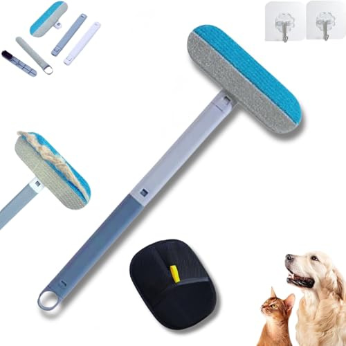 Yigoo 3-in-1 Multifunktion Tierhaarentferner,Wiederverwendbar Waschbar Antistatische Fellentferner mit langem Griff für Katze & Hund,Auto,Möbel,Teppich*1