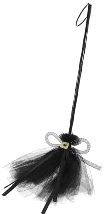 Homoyoyo Halloween Hexenbesen Party Requisit Leichter Kunststoffbesen mit Tüll Langlebige Hexen Deko für Halloween Cosplay und Mottopartys Schwarzer Besen mit Komfortablem Griff