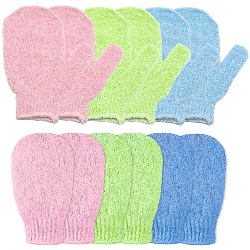 ZEMINRI 12 Pièces Gant Exfoliant Corps pour le Bain, la Douche, le Spa et les Massages Gants Exfoliants Durable Coloré Élimine les Cellules Mortes pour Femmes et Hommes (Rose, Vert, Bleu)