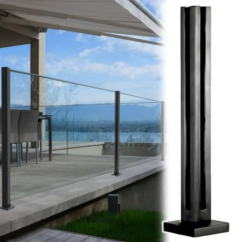 Poteau de balustrade en verre en acier inoxydable 304 noir mat pour intérieur/extérieur, terrasse, balcon, escalier, piscine, grenier, 60 cm