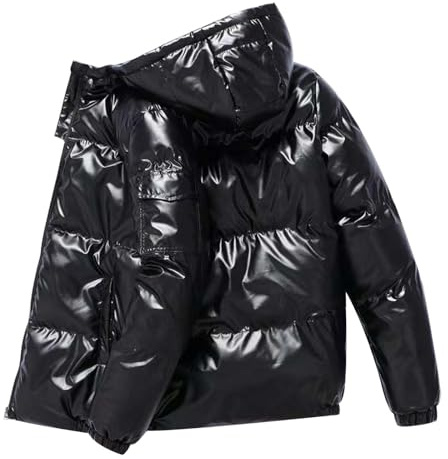 RUMAOZIA Chaqueta de plumón para hombre brillante con cuello alto, chaqueta puffer pesada acolchada, chaquetas de plumón para hombre, abrigo puffer con capucha negro, chaqueta burbuja, chaqueta con