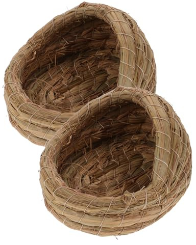 DOITOOL 2 nidos de paja natural tejida a mano para gallineros resistentes para nido de dormir cómodo para mascotas pequeñas, transpirable y duradero para incubar y poner huevos