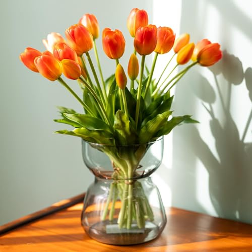 Avoeco - 20 tulipanes artificiales de látex de tacto real – Ramo de tulipanes artificiales para decoración del hogar, centros de mesa de boda, arreglos florales de primavera, flores artificiales para