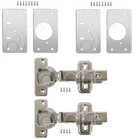 Dihl Pack of 2 Kitchen Door Hinges with Repair Plates and Screws. 35mm, 90 Degree, Soft Close, Full Standard Overlay for Wardrobes, Cabinets and Cupboards – 1 Pair of Each