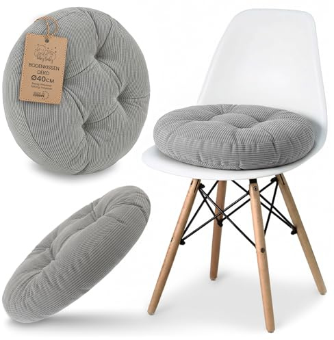 Amazinggirl Cuscino Sedia Cucina Seduta Rotonda 40 cm - Cuscini per Sedie Interno Coprisedia Imbottito Stile Scandinavo Morbido Lavabile Velluto a Coste Grigio