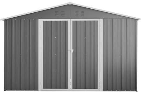 Trädgårdshus XXXL 300 x 252 x 191 cm, metallskjul med sadeltak, 2 skjutdörrar, väderbeständig, grå, för motorcyklar, cyklar, cyklar, trädgårdsredskap
