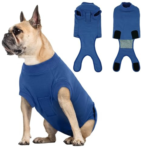 OP Body Hund Kastration - OP Anzug Hund | Alternative zum Halskragen | Atmungsaktiv, Weich & Elastisch | Verhindert Lecken & Kratzen | Für Rüden & Hündin (Staubblau XS)
