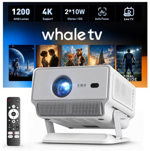 Xgody N8 Videoprojecteur 1200 ANSI, 1080P Natif, Compatible Netflix et 4K | Autofocus, Correction Trapézoïdale 6D, WiFi 6 Bluetooth 5.4, HiFi 20W, Projecteur Portable pour Cinéma Maison Extérieur