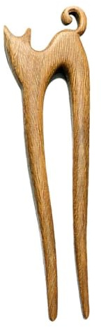 Bâtonnet Cheveux Bois Sculpté Chat, Accessoire Coiffure Vintage Élégant | Chignons et DIY, Ne Abîme Pas les Cheveux, Style Simple et Classique