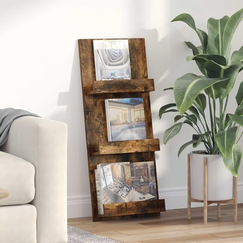 LoogCape Magazinregal Geräucherte Eiche 43 x 11 x 102 cm Holzwerkstoff Vielseitiger Zeitschriftenständer für Wohnzimmer Büro und Wartezimmer, platzsparend, langlebig, elegantes Design