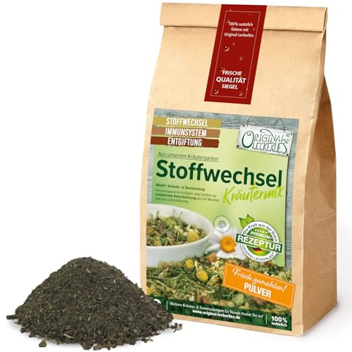ORIGINAL LECKERLIES Stoffwechsel-Kräutermix als Pulver, 250g Hundekräuter, Kräuter für Hunde, zur natürlichen Entschlackung, Hundefutter, Naturprodukt, barfen