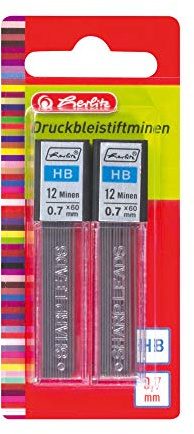 Herlitz 10199156 - Mine portamine con meccanismo a pressione, 0,7 mm, HB, 10 x 24 pezzi
