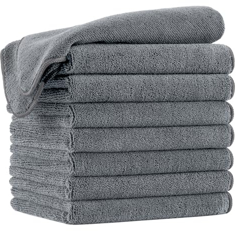Polyte - Toalla de Microfibra antipelusa para el Cabello - Secado rápido - Profesional - 40,6 x 73,7 cm - Pack de 8 (Gris Oscuro)