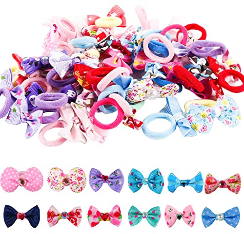 Candygirl 50 Pièces Chouchou Bébé Fille Nœuds Papillons Elastique Cheveux Bébé Différents Styles Chouchou Cheveux Fille Mignonne Elastiques à Cheveux Enfant Pour Noël Saint-Valentin Quotidien