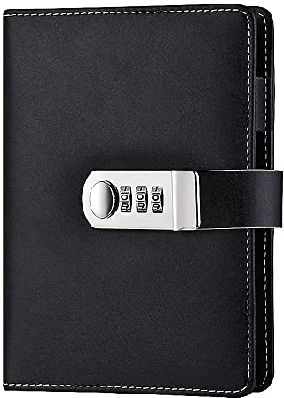 NectaRoy Lock Journal Lockable Refillable Diary, PU Leather Cover Writing Notebook Planner Organizer with Combination Lock, Travel Journal with Lock, Notepad with Pen Holder, Size 185x135mm
