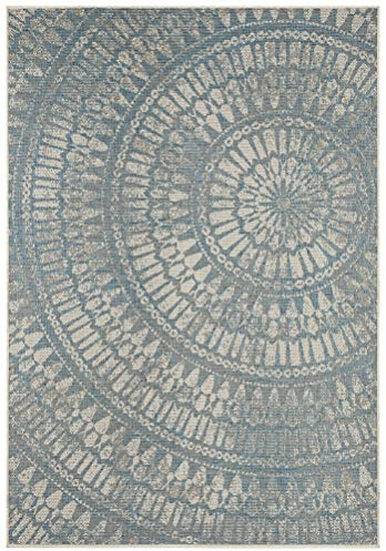 Northrugs In- und Outdoor Teppich Arnon 140x200cm - Flachgewebe Wetterfest Klassisch Orientalisches Design Vintage Look Läufer für Balkon Terrasse Wintergarten Küchenläufer Wasserfest in Türkis Taupe