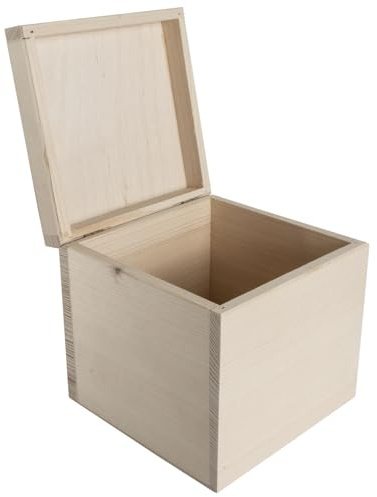WooDeeDoo Square Wooden Keepsake Box with Lid – 16 x 16 x 16 cm Plain Pine Cube Storage for Trinkets Crafts Memory Items DIY Decoupage Unfinished Natural Wood Organiser Box