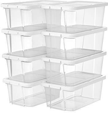 SONGMICS Shoe Boxes with Lids, Set of 8, Stackable Clear Shoe Organiser, Versatile Storage Container for Shoes and Crafts, Sizes Up to UK 7.5, Transparent LSP11WT