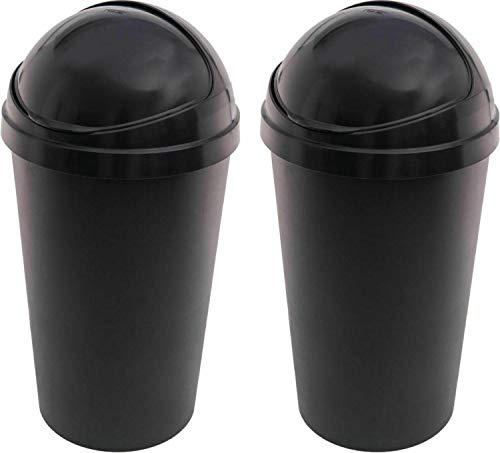 Sterling Ventures 2x Plastic 50L Bullet Bin with Sliding Lid Waste Rubbish Dirt Paper Bin (Black)