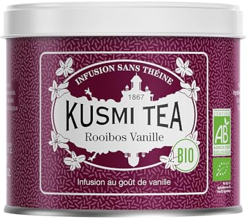 Kusmi Tea - Rooibos Vanille - Infusion Bio - Rooibos Issu de l'Agriculture Biologique - Infusion sans Théine - À Déguster Chaud ou en Thé Glacé - Boîte Thé Métal 100g - Quantité pour environ 50 Tasses
