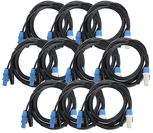 Pronomic Stage PPD-2.5 Hybridkabel Powerplug/DMX 10x Set - Kombi-Kabel für Stromversorgung und DMX-Signal - Kein Kabelsalat mehr bei der Verbindung zu Lichteffekten - Länge: 2,5 m - Schwarz