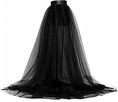Acrawnni Women Tulle Tutu Long Skirts Wedding Party Cocktail Prom Bandage Mesh Maxi Dress Overskirt Overlay Long Bridal (Black, ONE Size)