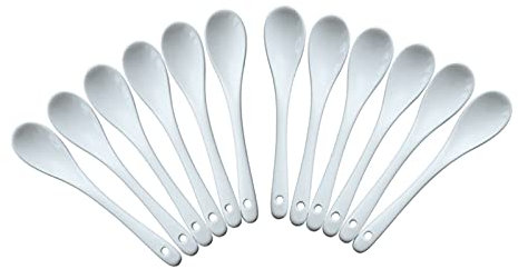 Cuillères Set de cuillères à café de 12 - Petites cuillères de porcelaine blanche Poignée longue dessert de la céramique dessert de la crème glacée soupe à café cuillère cuillère à café de cuillère à