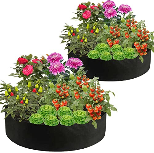 Feitore Fabric Raised Garden Bed, 2 Pack 100 Gallon Plant Grow Bags | Breathable Felt Planter Raised Beds, Round Planting Container for Vegetables Flower Herbs and Plants Gardening Outdoor