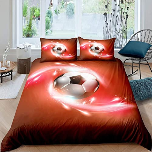 LUYAPOND Parure de Lit 160x200 Ballon De Foot Rouge, Parure de Lit 2 Pièces avec Housse de Couette et 1 Taie d'oreiller 65x65 cm pour Enfant Ado