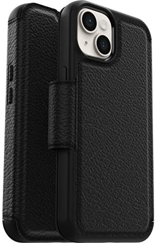 OtterBox Strada Hülle für iPhone 16e, iPhone 14, stoßfest, sturzsicher,Premium Lederfolio mit Zwei Kartenhaltern, 3X getestet nach Militärstandard, Schwarz, Keine Einzelhandelsverpackung