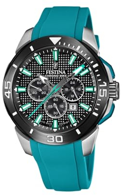 Festina Orologio Uomo Analogico con Cinturino in Caucciù Verde - Movimento al Quarzo - Cronografo - Calendario - Vetro Minerale ad Alta Resistenza - Impermeabile 10 ATM F20642/3 Chrono Bike