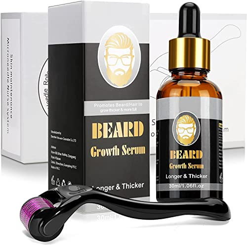 Dessnill Kit Estimular Crecimiento De Vello Facial Perfecto, Cuidado de Barba, Dermaroller 0.5mm Rodillo Derma + Aceite de Suero