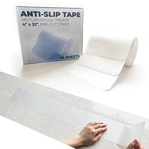 18PCS Anti Slip Shower Stickers Safety Bathtub Strips Adhesive Shower Non Slip Stickers with Scraper for Bath Tub, Shower Floor, Stairs, Ladders (4 x 32)