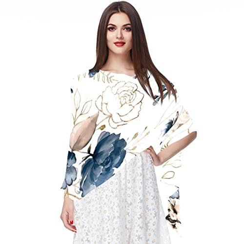 Chiffon-Schal für Damen und Mädchen, Dunkelblau mit Blumenmuster, leichte Schals, modische Schals, Mehrfarbig: 10